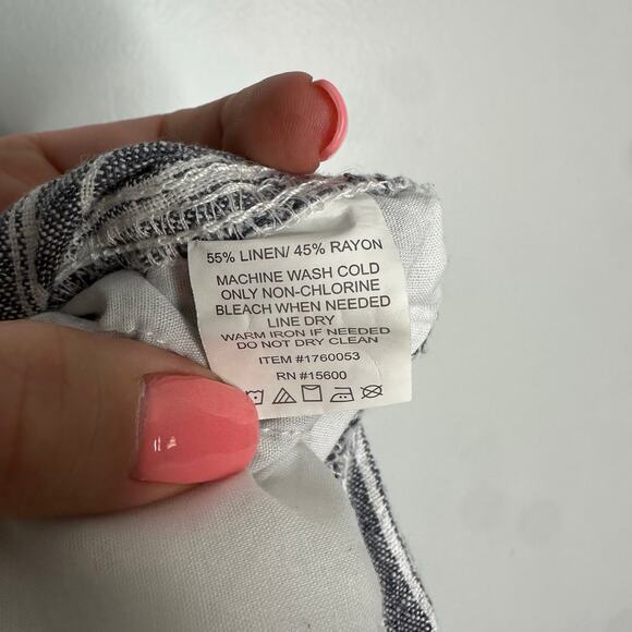 Briggs Women's Linen‎ Blend Pull-On Wide Leg Gray + White Striped Pants Size M - Picture 7 of 8